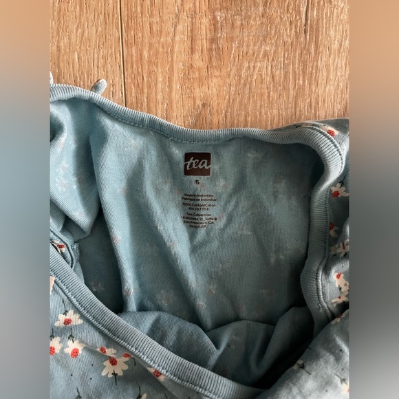 Tea Collection Girl’s Light Blue Floral Jumpsuit Tie Sleeves - Size 5 - Picture 3 of 8